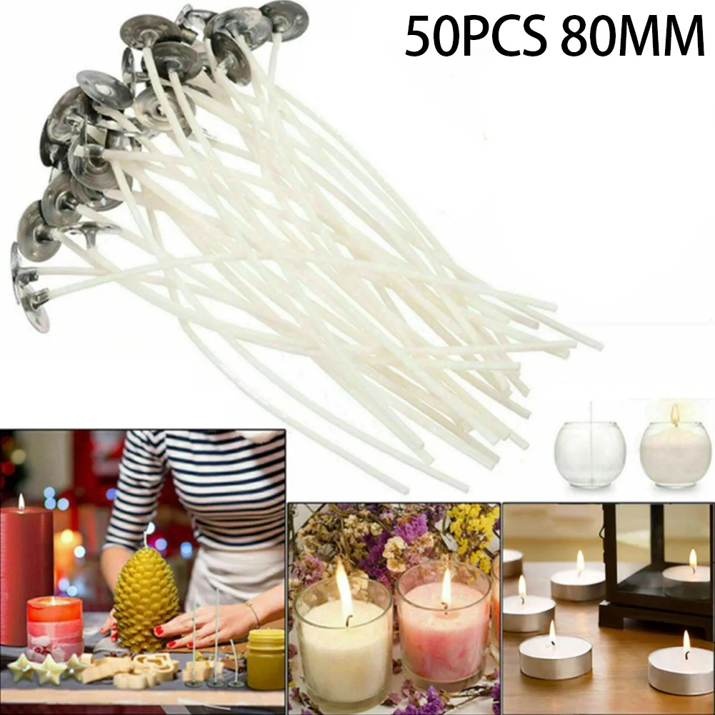 

50*DIY Candle Wicks Cotton Core Waxed Wicks With Sustainer For Candle Making Wicks Handmade Materials Candlewick