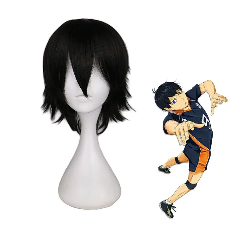Haikyuu! Черный короткий парик Kageyama Tobio костюм для косплея термостойкие