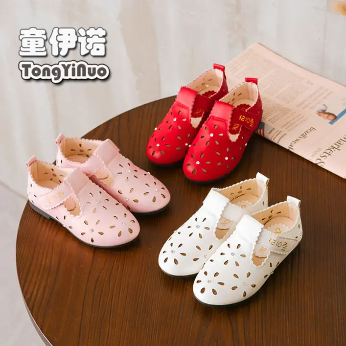 

2021 Spring New Children's Shoes Girls Hollow Leather Shoes Korea Edition Leisure Single Shoes Princess Flat Sandals