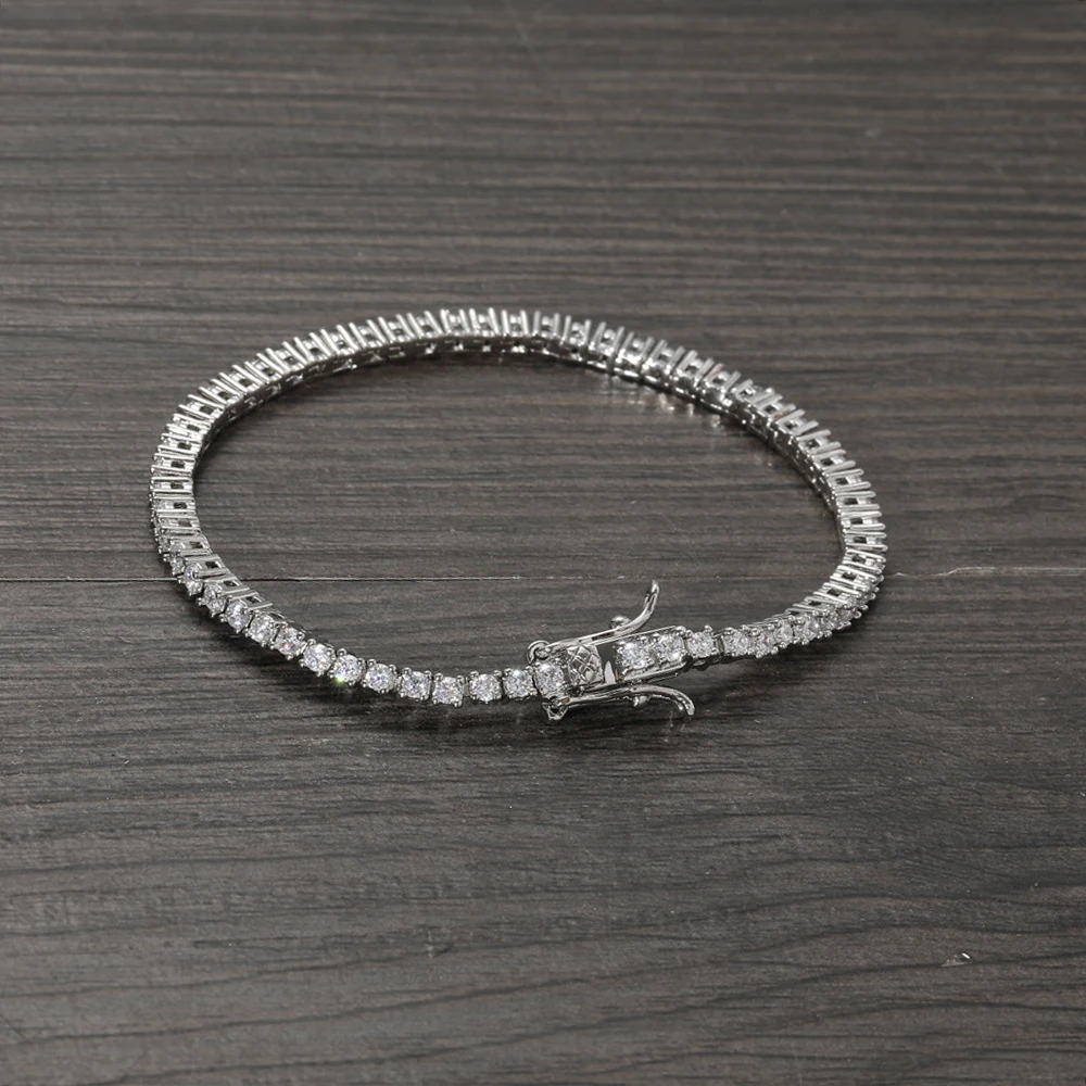 Браслет женский латунный с фианитами 2 мм 6/7 дюйма