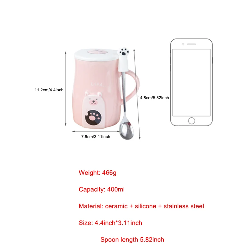 Cute Cartoon Ceramic Mug with Lid and Spoon Creative Coffee Cup Student Childrens Couple Milk Cups Mugs Office Drinking | Дом и сад