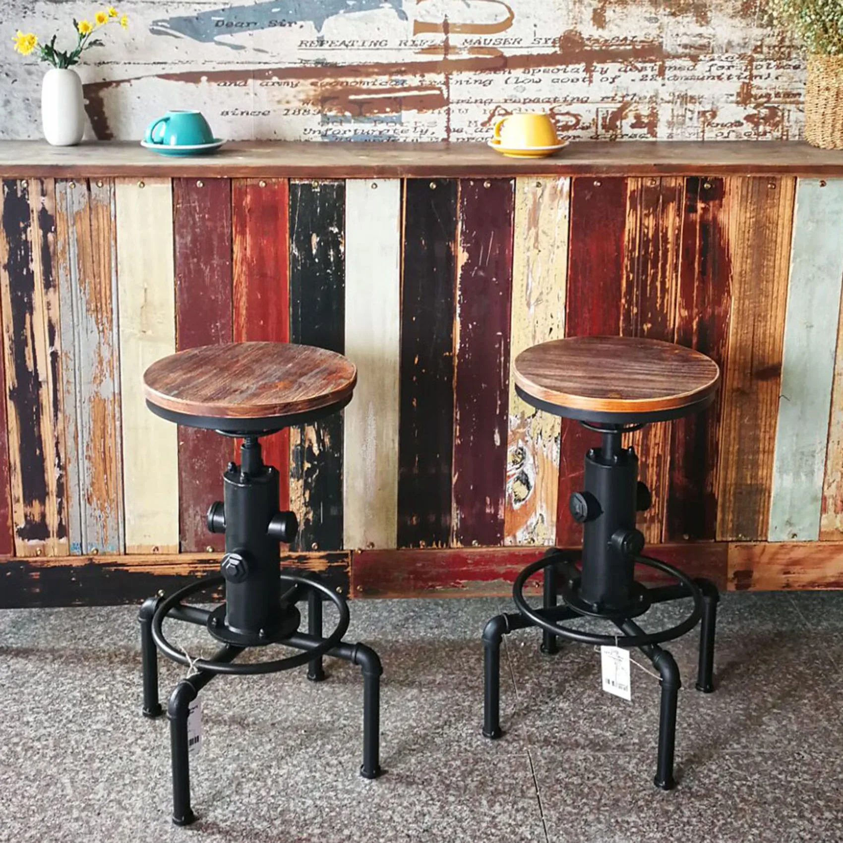

Металлический индустриальный барный стул с регулируемой высотой и поворотным верхом из сосны, кухонный обеденный стул в стиле трубы, барны...