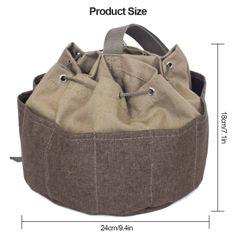 

Tool Organizer Bag, Soft Sided Drawstring, Nylon Webbing Handle. Durable Canvas Construction for Electrician, Carpenter