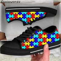 elviswords autism awareness pattern colorful shoes casual women canvas vulcanized shoes female light comfortable flats sneakers