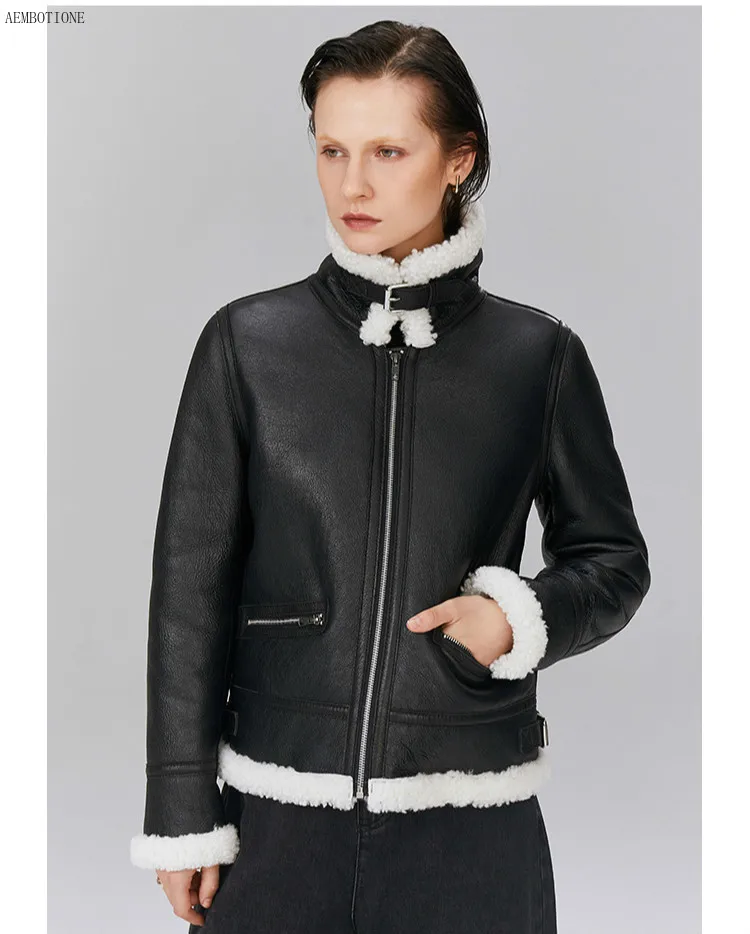 Fur One New Women Genuine Leather Jacket High Quality Shearling Coat Sheepskin Flight Women's Short Winter | Женская одежда