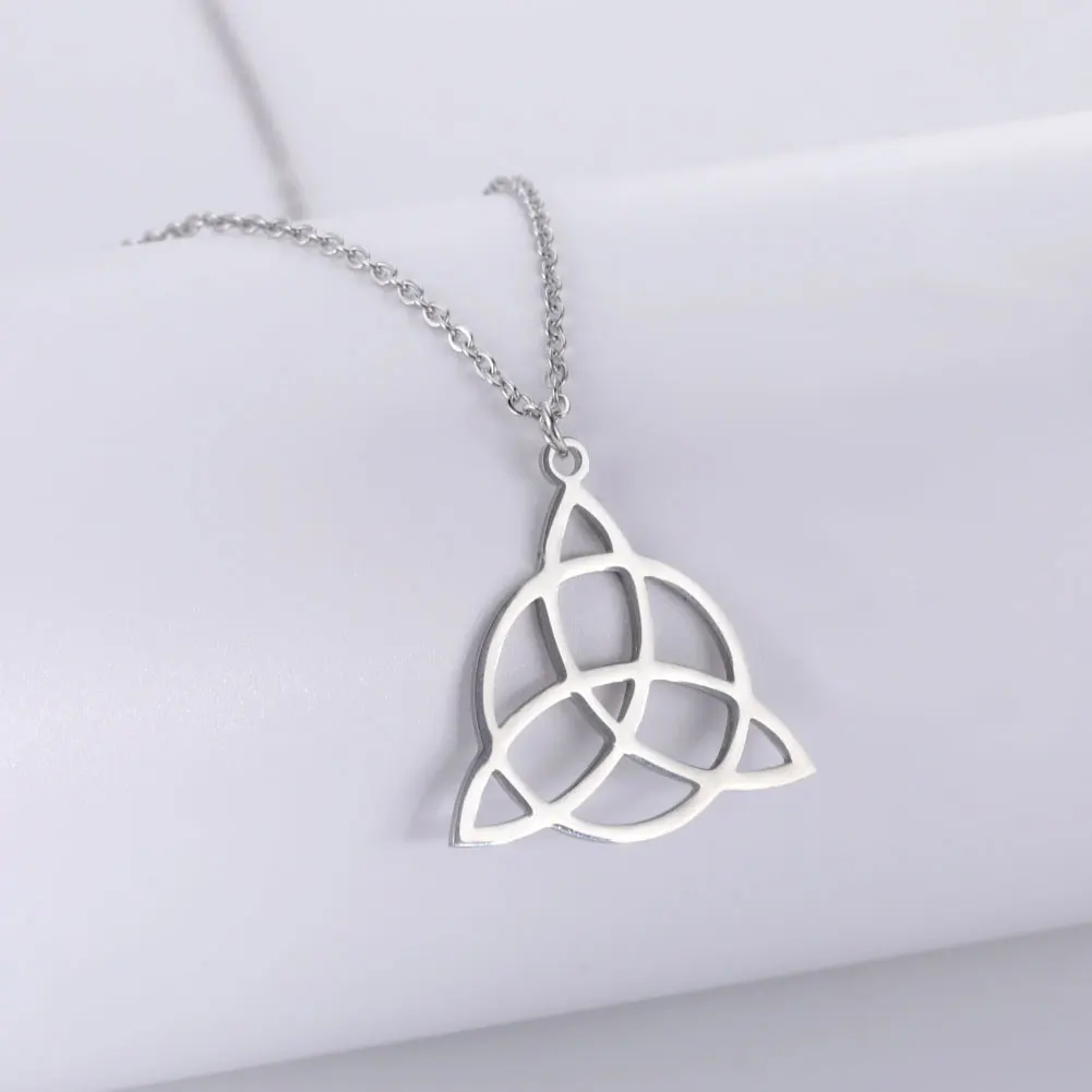 EUEAVAN 5pc Witch Celtic Knot Necklace Stainless Steel Pendant Necklace for Women Wholesale Amulet Triquetra Irish Jewelry Gifts