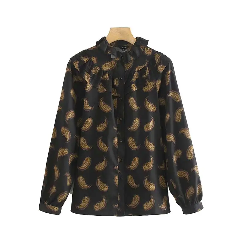 Vadim женские Ретро Блузки с оборками и принтом пейсли рубашки длинным рукавом