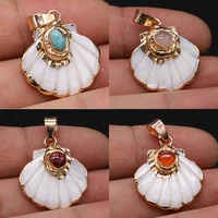 natural stone pendants lapis lazuli turquoises gold plated scallop shell for jewelry making women earring necklace gifts
