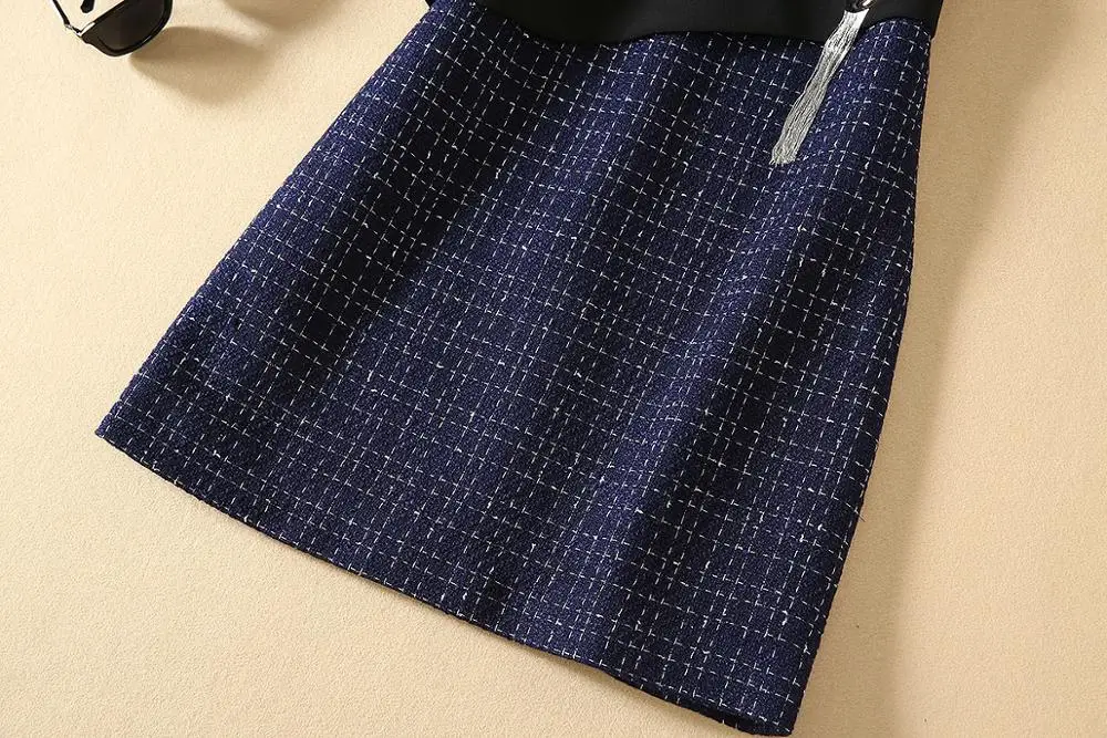 

MIUXIMAO High Quality 2019 Fall Dress Newest Office Lady Fashion Sleeveless Tweed Packwork Casual Dress Women Vestidos