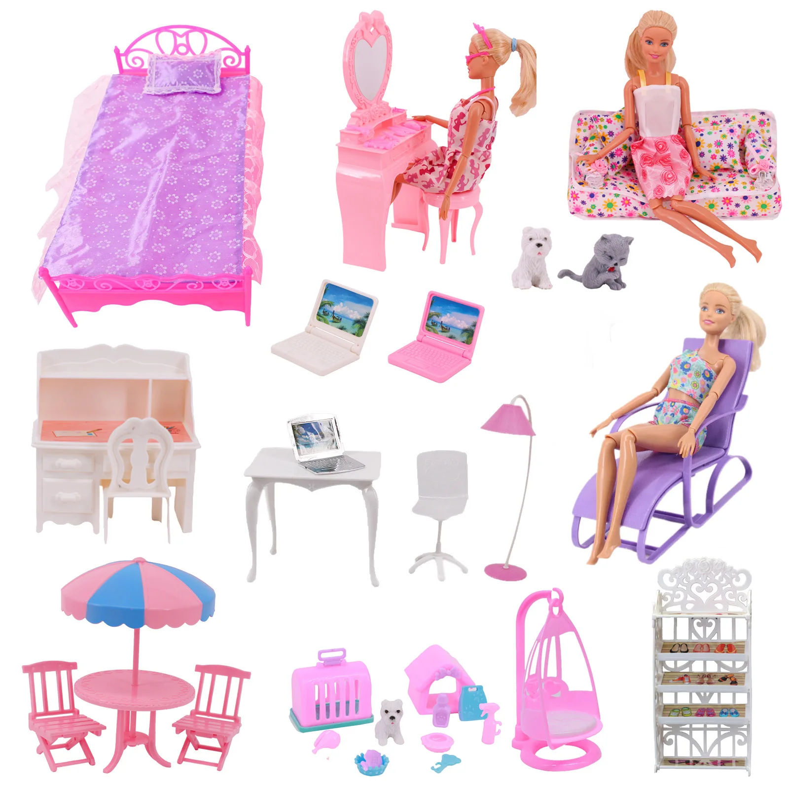 

Doll House Accessories Furniture Chair Shoe Rack Mirror Barbies Accessories Suitable For 30Cm Dolls And Bjd 1:12 Doll Toys Diy