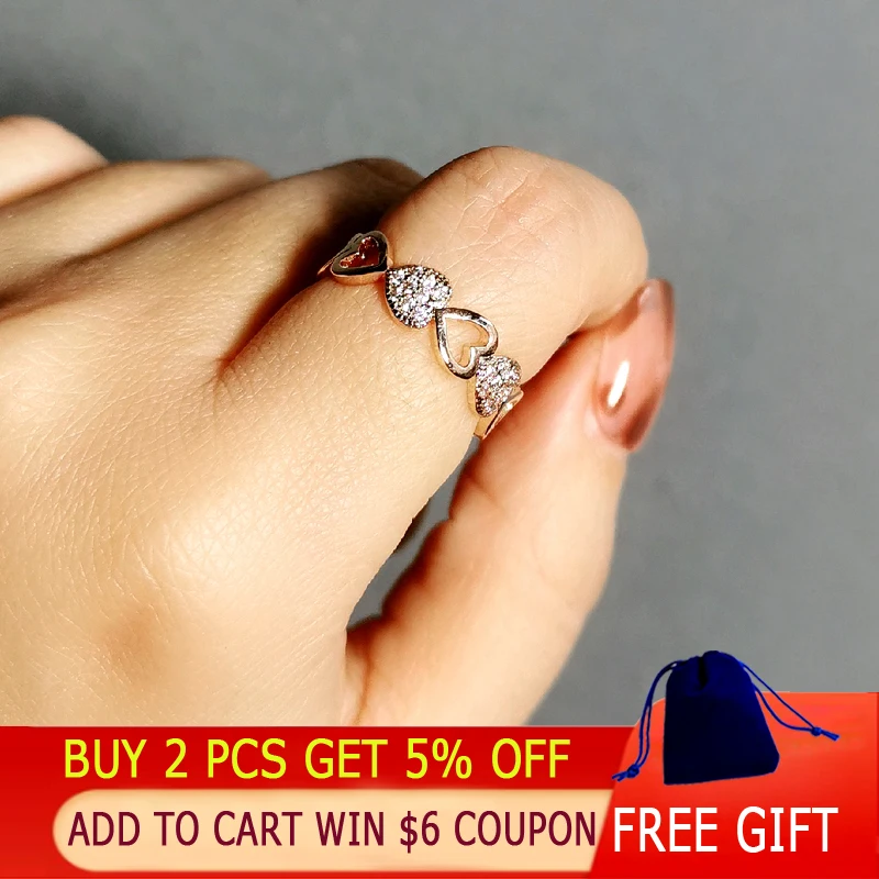 SINLEERY Романтические полые сердца для женские кольца цвета розового золота