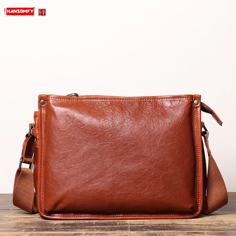 New Soft Brown Leather Crossbody Bag Men Shoulder Bag Cowhide Male Diagonal Messenger Bag Large Capacity Soft Leather Ipad Bags