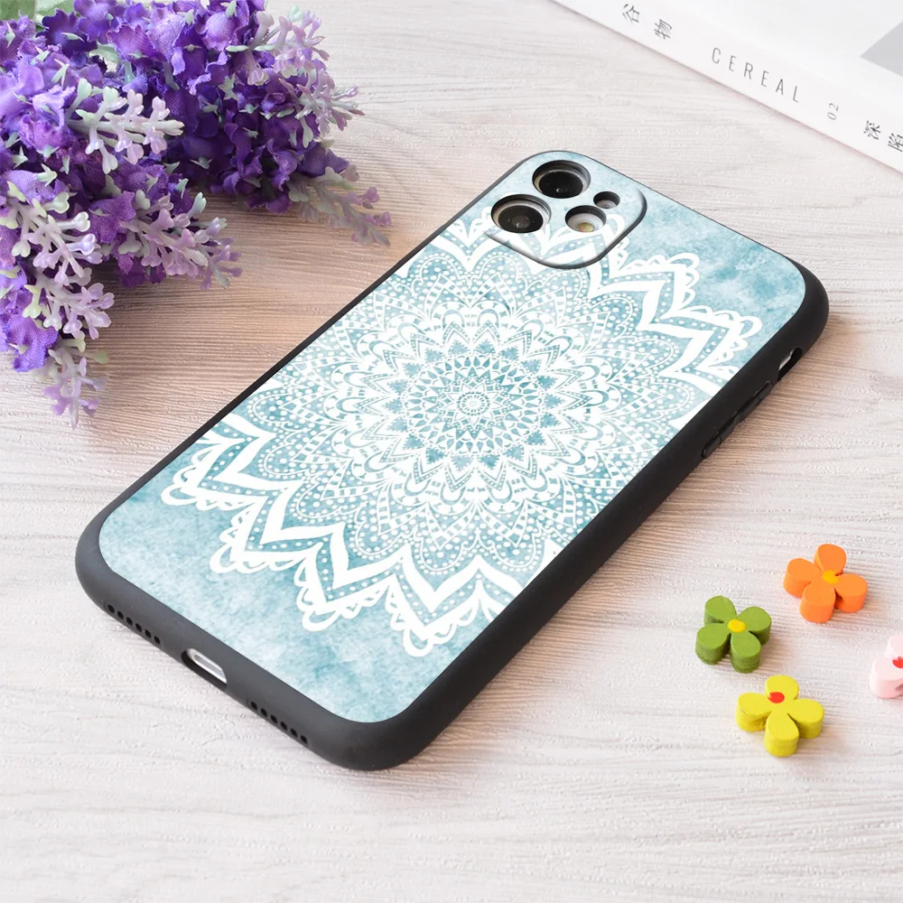 

For iPhone Mandala Savanah Light Blue Print Soft Matt Apple Case