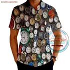 Мужская рубашка с забавными часами и 3d принтом, летняя уличная пляжная Повседневная хавийская рубашка с пуговицами, унисекс форма, командная Джерси на заказ