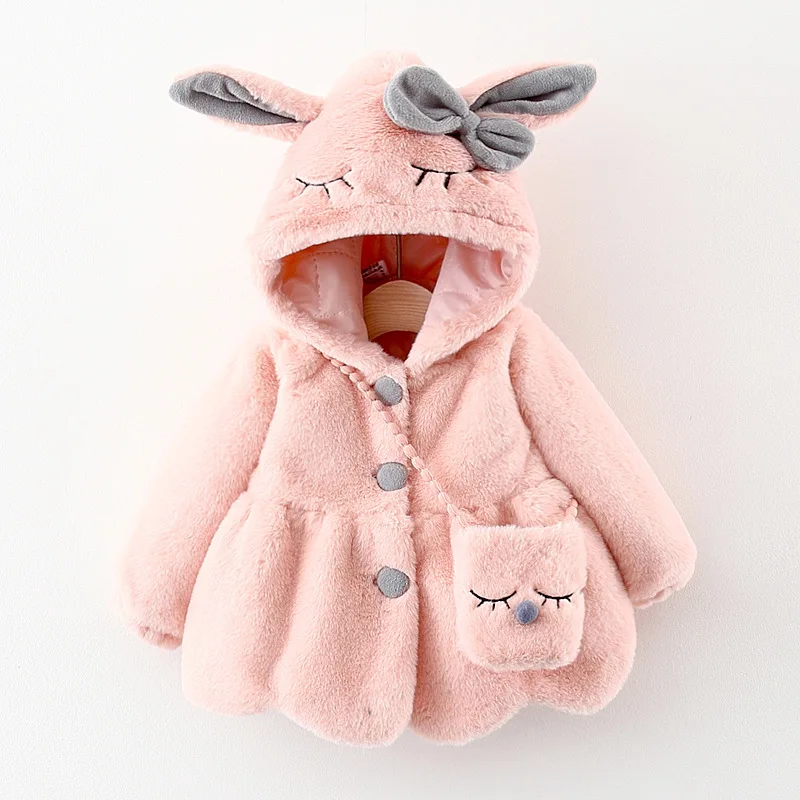 

Autumn Winter Baby Kids Baby Girls Clothes Rabbit Bunny Ear Hooded Coat Thickened Warm Jacket Cloak Snowsuits Children Outwear