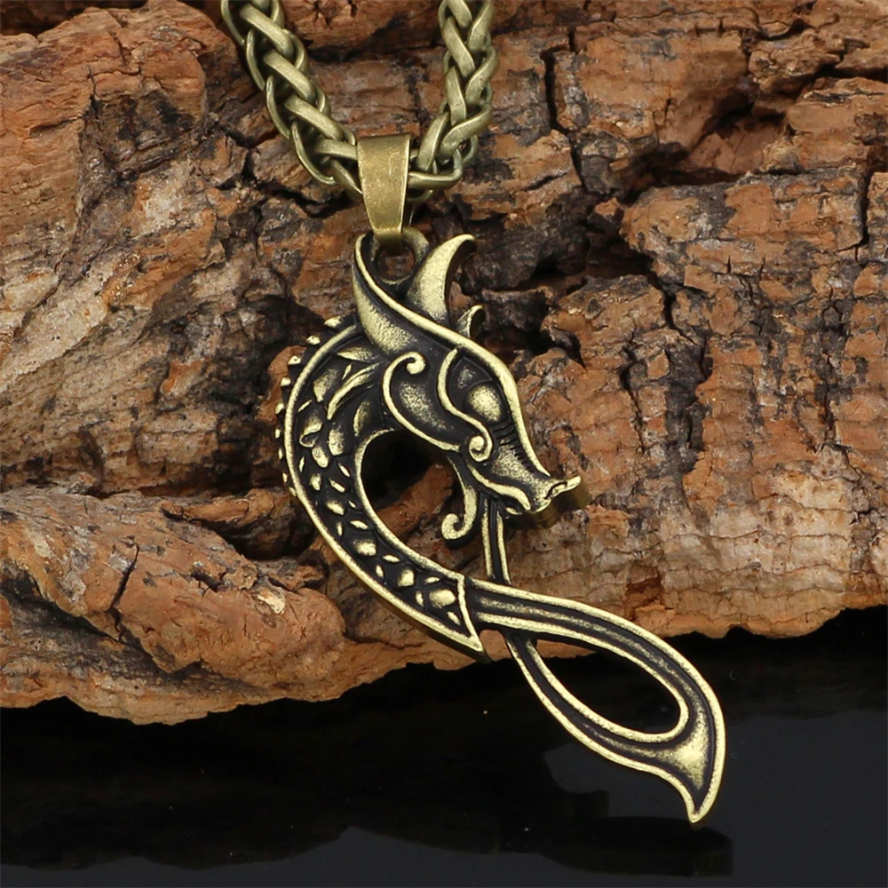 Мужские скандинавские ожерелья с головой дракона в стиле панк-викингов |