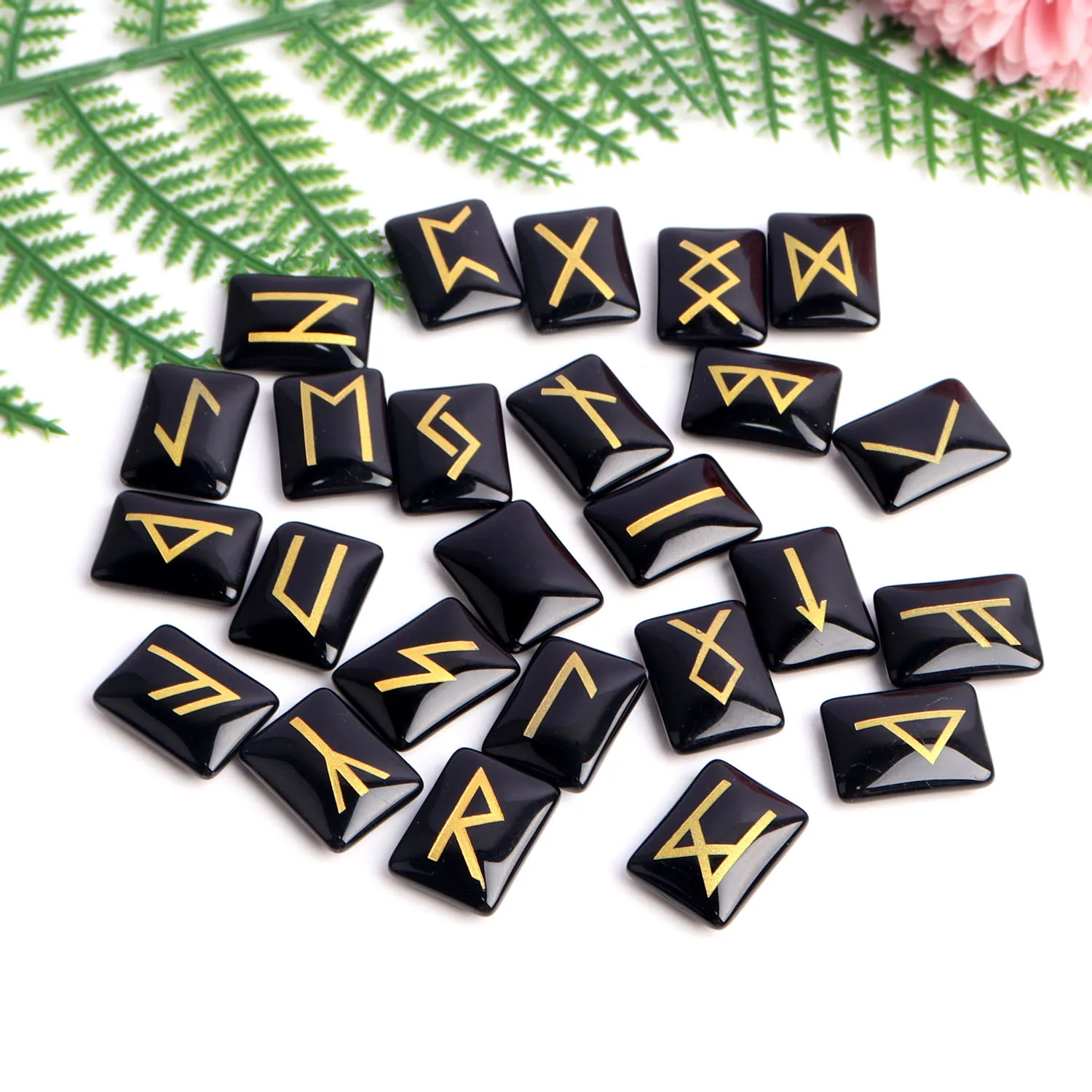 

25pcs Glass Rune Symbols Stone Carved Divination Mineral Meditation Healing Fortune-telling Reiki Collection Home Decor Gift