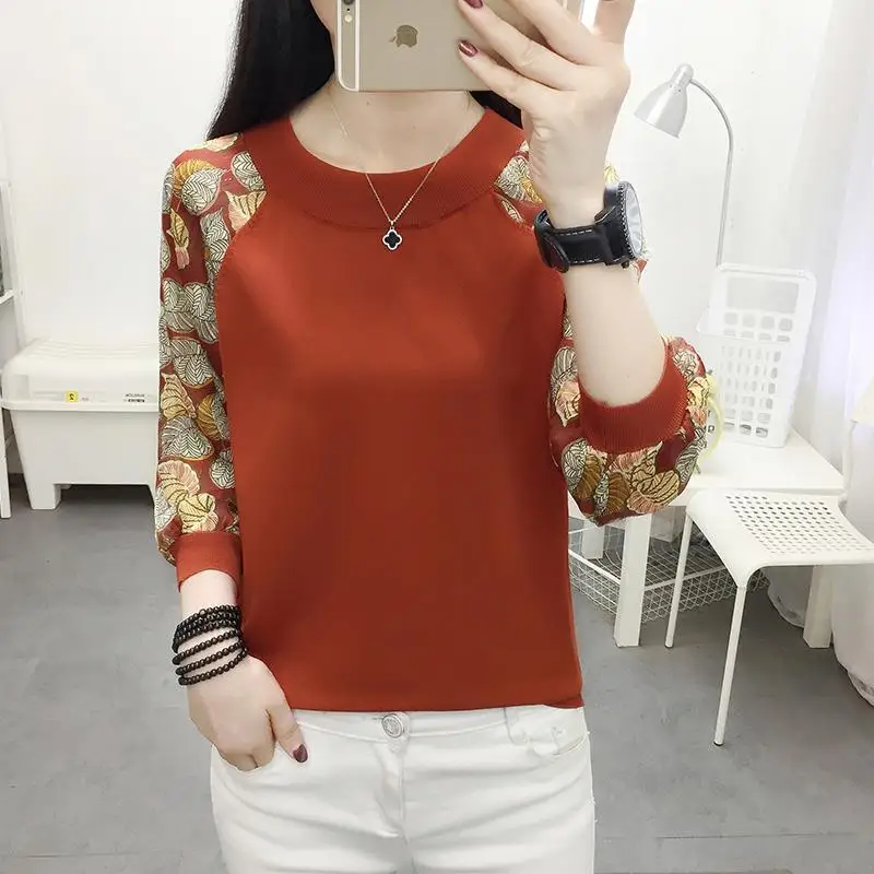

Lace Panel crew neck T-shirt women's new style air T-shirt in spring and summer Chiffon sleeve short top