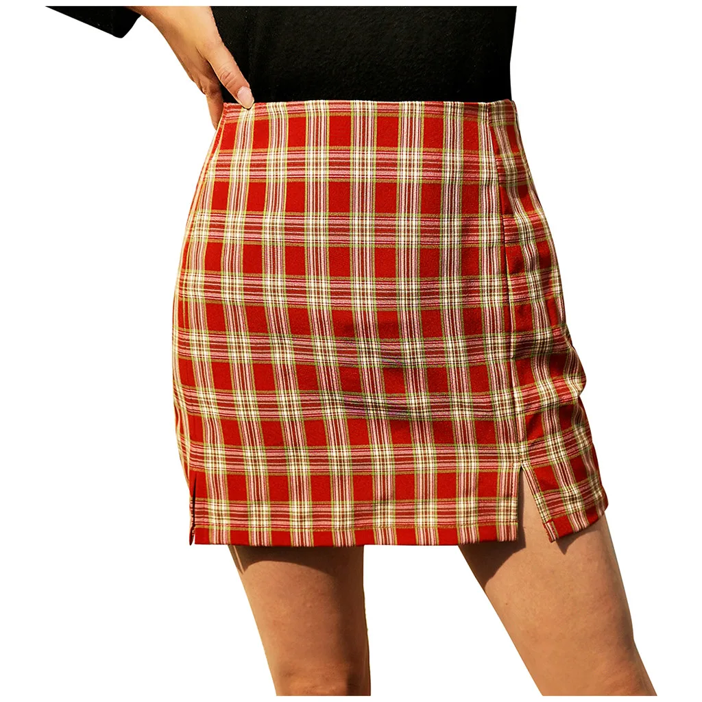 Простая красная юбка короткая облегающая клетчатая для женщин 2020 летняя модная