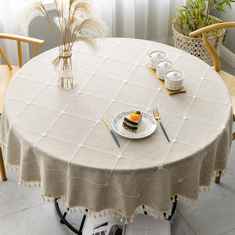 

Plaid Cotton Linen Round Tablecloth Wedding Hotel Banquet Cloth Indoor Dining Room Kitchen Outdoor Decoration