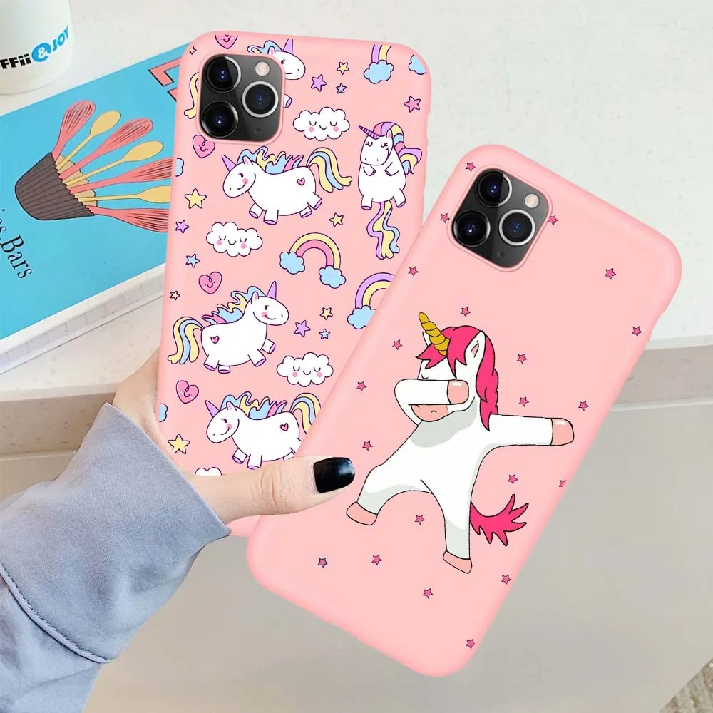 Мягкий ТПУ матовый чехол для iPhone 11 Pro 6 6S 7 8 Plus X 5 5S SE XS Max XR милый мультяшный Единорог