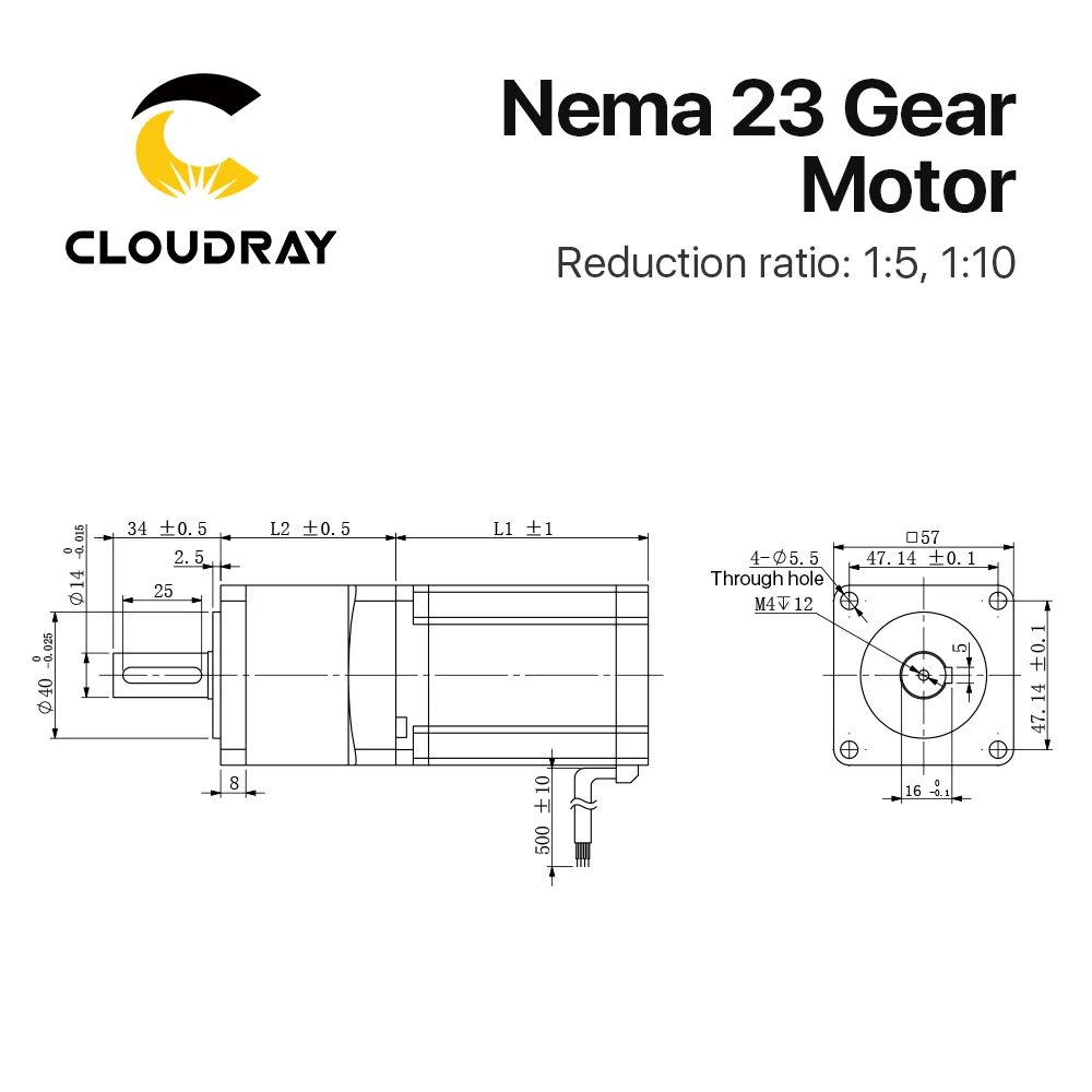 Шаговый двигатель Cloudray Nema 23 4-выводной 0 9/нм планетарный мотор коробки передач