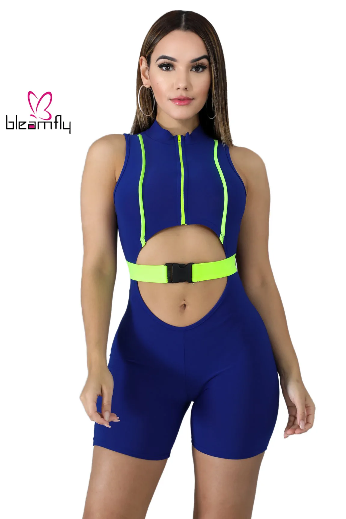 2019 Женский Летний комбинезон на молнии с пряжкой вырезами талии без рукавов