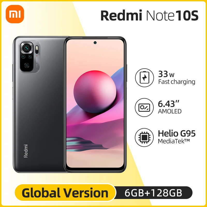  Xiaomi Redmi Note 10S 8+128GB, глобальная версия дюйма, AMOLED, 6,43 дюйма, 64-мегапиксельная четырехъядерная камера мА · ч, Helio G95, 33 Вт, без NFC, 5000 