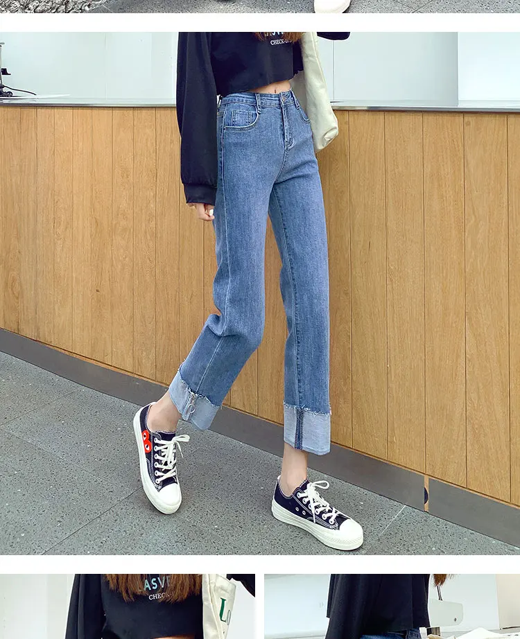 

High Waist Jeans Woman Plus Size Street Style Elastic Waist Denim Pants Cotton Loose Coated Vintage Washed Boyfriend Jeans 2021