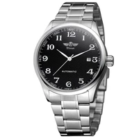 winner fashion simple mens and womens watch stainless steel strap black dial automatic mechanical watch