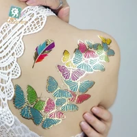 hot sale gold foil silver tattoo on body temporary metallic fake jewelry tattoos hair body flashing butterfly feather tattoo