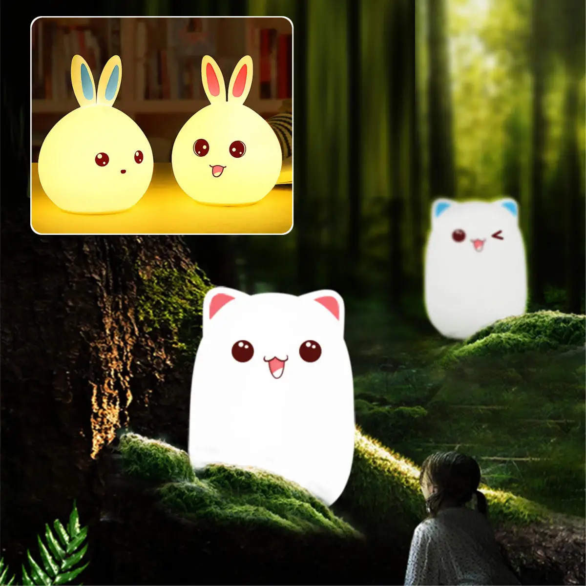 

LED Small Night Light Sleeping Lamp Baby Room Rabbit Bear Light Kids Bed Lamps Remote Control