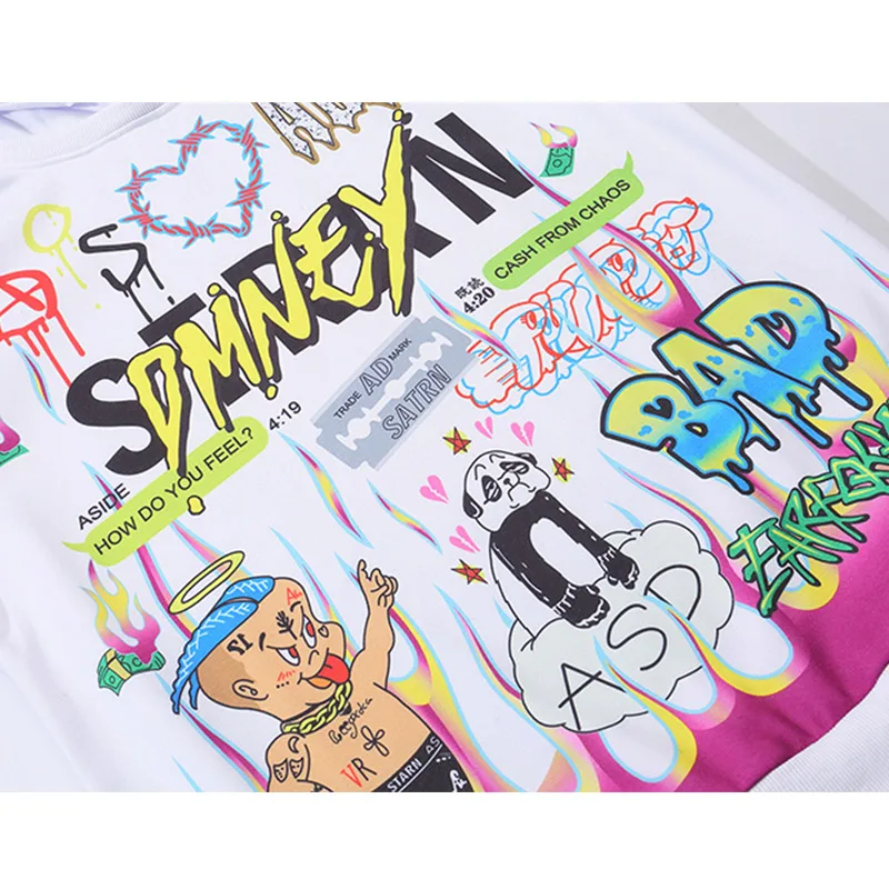 Aolamegs Hoodies Men Hip Hop Letter Print Men Pullover Cartoon Oversize Style Hooded Sweatshirt Lover High Street Streetwear