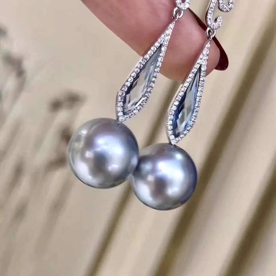 D327 Pearl Earrings Fine Jewelry 925 Sterling Silver Natural 8-9mm Fresh Water Gray Pearls Drop Earrings for Women