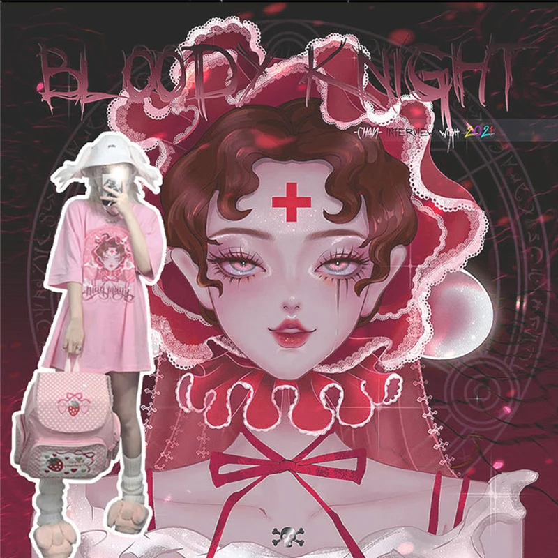 

sweet punk T-shirt women summer 2021 Korean ins Japanese Harajuku style hot anime print loose student short sleeve shirt