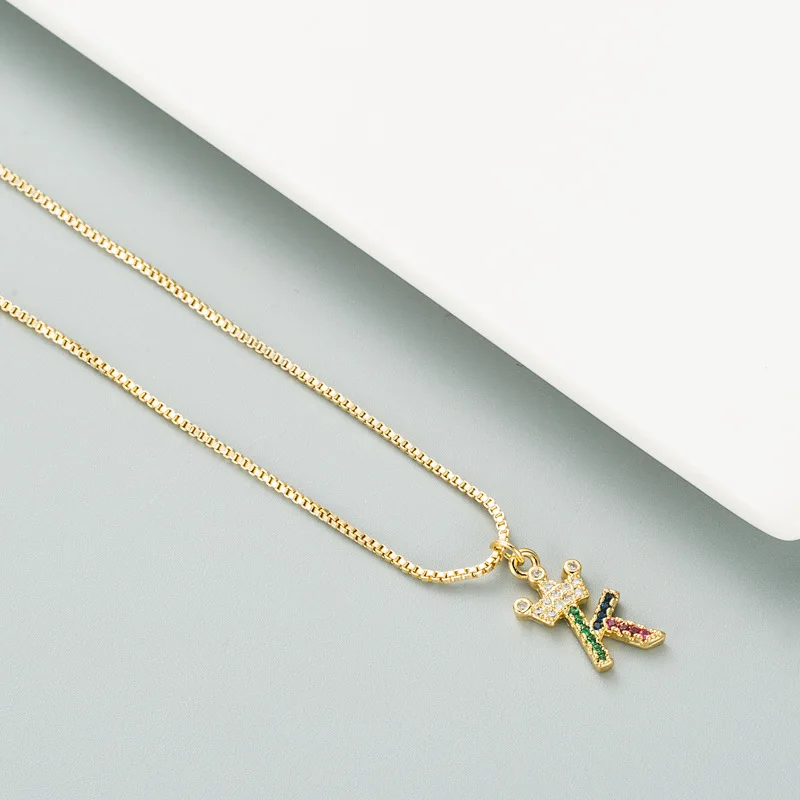

Exquisite Women Necklace 26 Letters Copper Pendant Colorful Rhinestone Luxury Ladies Temperament Clavicle Chain Fashion Jewelry