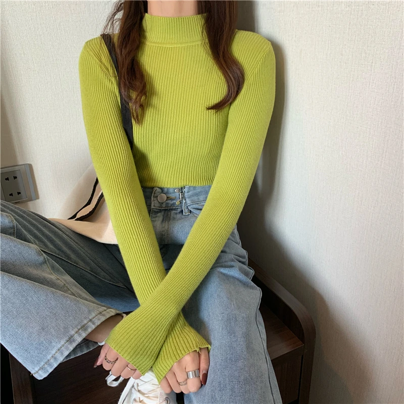 

2020 Autumn Winter Thick Sweater Women Knitted Ribbed Pullover Sweater Long Sleeve Turtleneck Slim Jumper Soft Warm Pull Femme