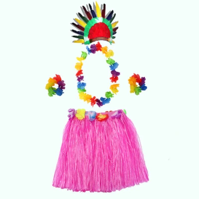 Hawaiian Lei Hula Garland Wreath Necklace Wristband Grass Skirt Hat Set Women Girls Theme Party Dress Decor Christmas | Тематическая
