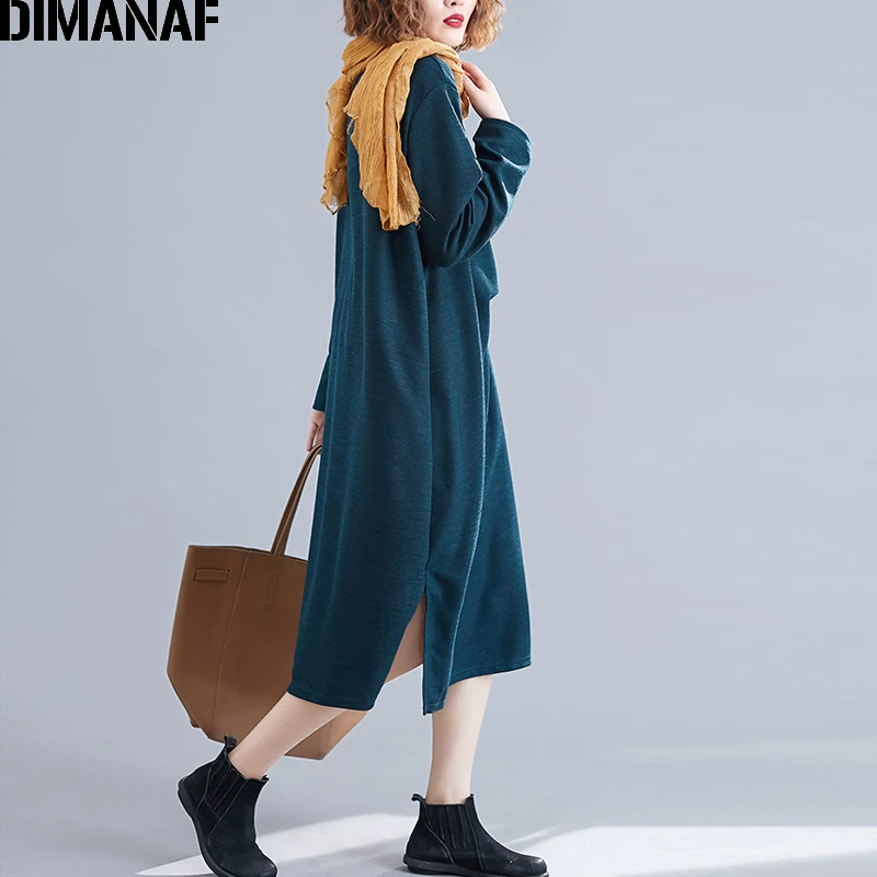 Niu99161CN-green DIMANAF женское платье большого размера, осеннее, с длинным рукавом, со складками, базовое, повседневное, большой размер, женское, Vestidos, свободное, трикотажное, тонкое - Цвет: Niu99161CN-green