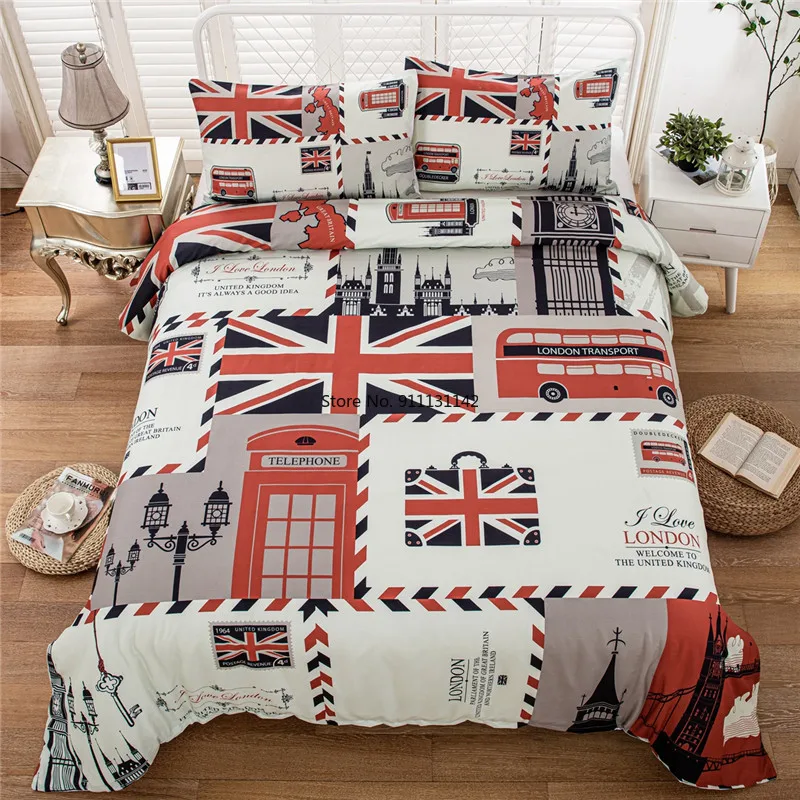 

3D Digital Printed Bedding Set Deluxe Retro City of London Pattern Single Double Queen King Size Down Bedcover Pillowcase