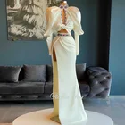 Женское вечернее платье-Русалка Radia, белое платье из двух предметов с длинным рукавом, украшенное стразами, с высоким разрезом, для выпускного вечера, 2022
