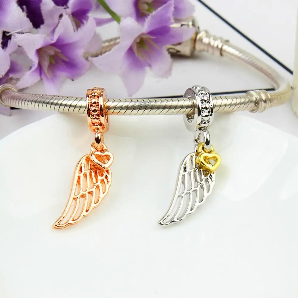Angel wings charms fit pandora bracelet rose gold wing diy pendant bangle bead jewelry making for women gift | Украшения и