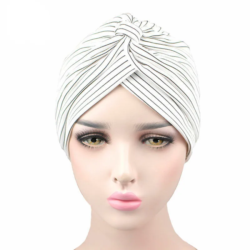 Новая мода женский вязаный тюрбан в полоску дышащий Тюрбан Твист повязка