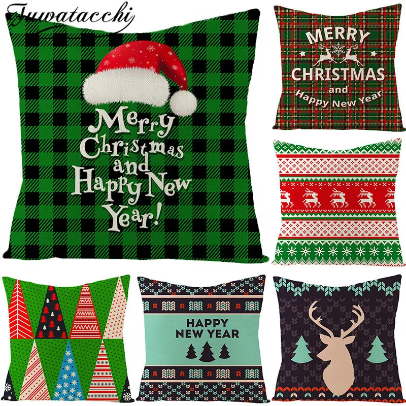 Рождественский подарок Fuwatacchi наволочка льняная в красную клетку с