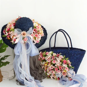 Straw Bags for Women 2023 Luxury Flowers Handmade Woven Beach Bag with hat Travel larger capacity Women's Handbags Woven Bolsa