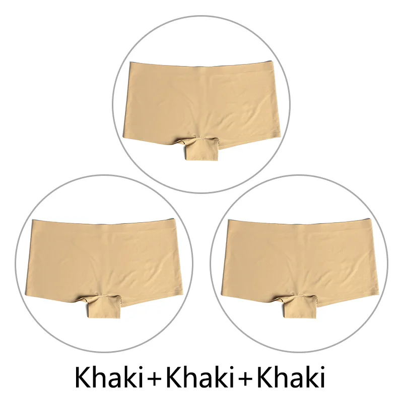 Khaki Khaki Khaki 3 шт./партия, большие размеры, трусы для мальчиков, Бесшовные шелк, однотонный, высокая талия, сексуальное нижнее белье, женское эластичное белье, SX-L, американский размер - Цвет: Khaki Khaki Khaki