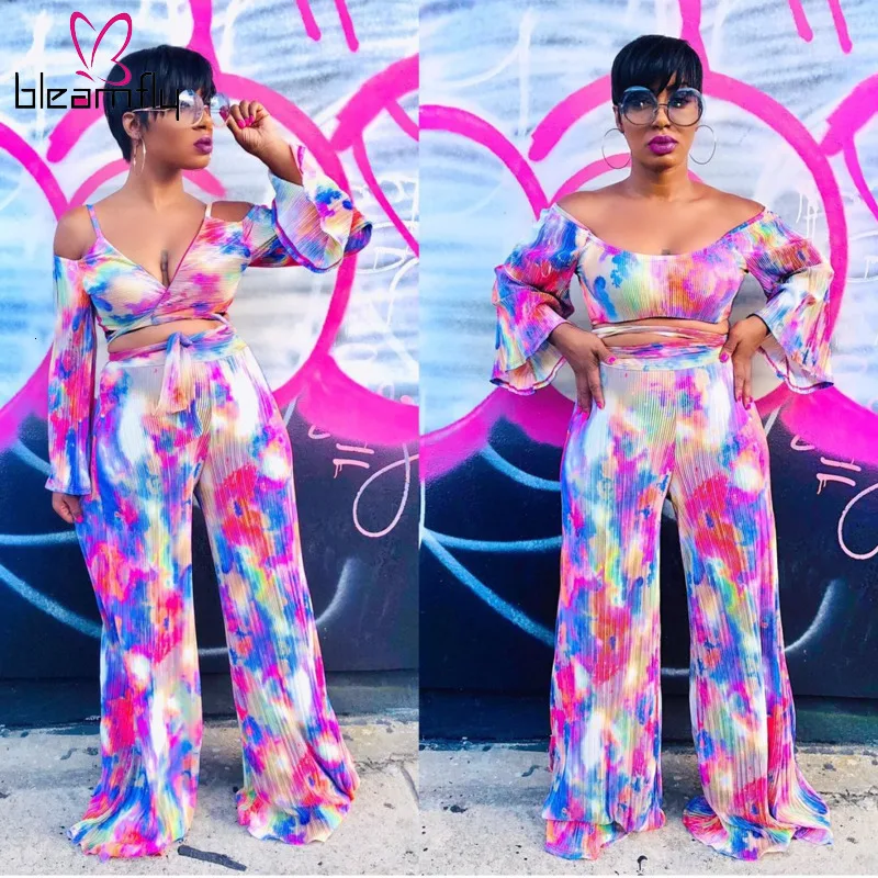 Новинка Женский шифоновый топ с длинным рукавом прямые штаны комплект из двух