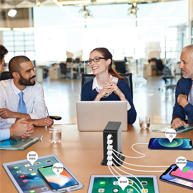 

USLION 6 Port Multi PD USB Charger LED USB Charging Station Universal Mobile Phone Desktop Wall Home Chargers EU US UK AU Plug