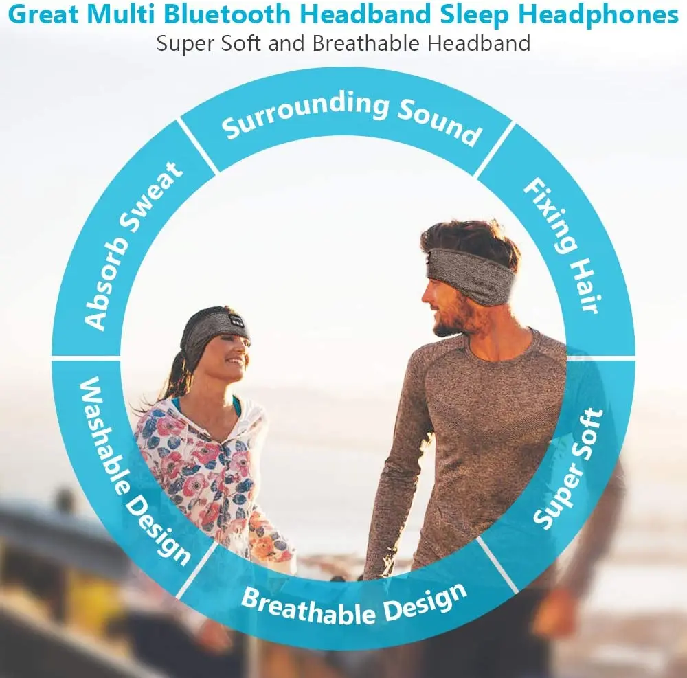Sports Bluetooth Headphones Sleep Headset Headband Soft Wireless Music Eye Mask Head Sleep Headset Suitable For Running Yoga