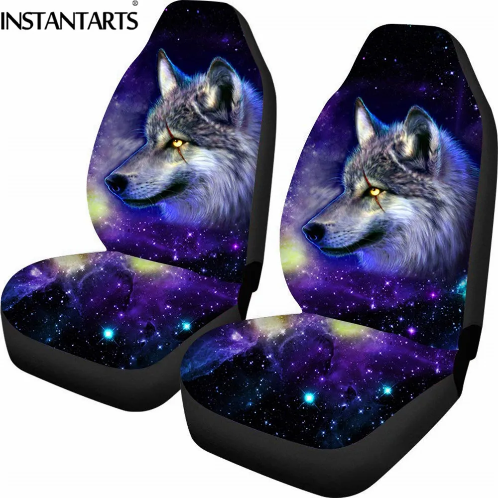 

INSTANTARTS Universal Car Seat Covers Galaxy Wolf 3D Printed 2PCS Front Seat Covers Autos Full Cushion Covers Fit For Most Cars